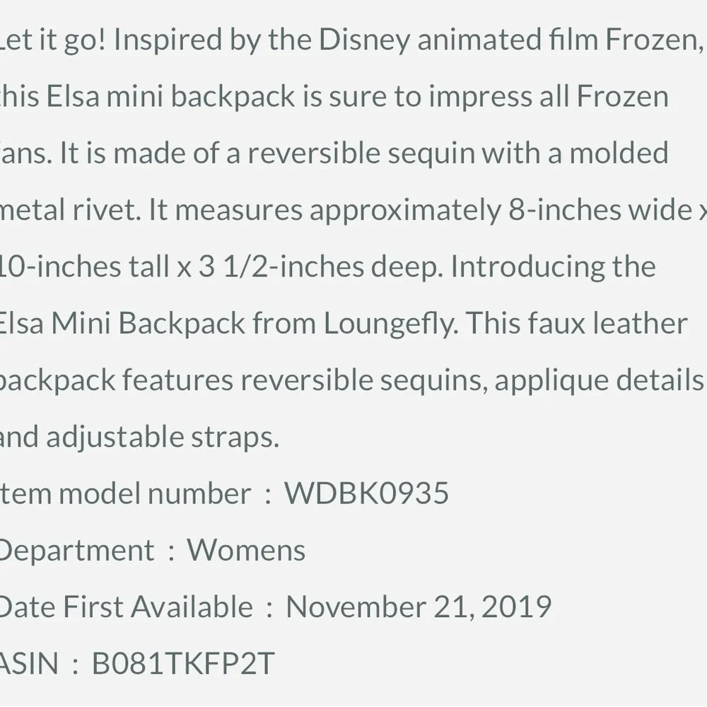 Loungefly Disney Frozen Elsa Reversible Sequin Backpack in Blue  and Silver - Picture 12 of 15